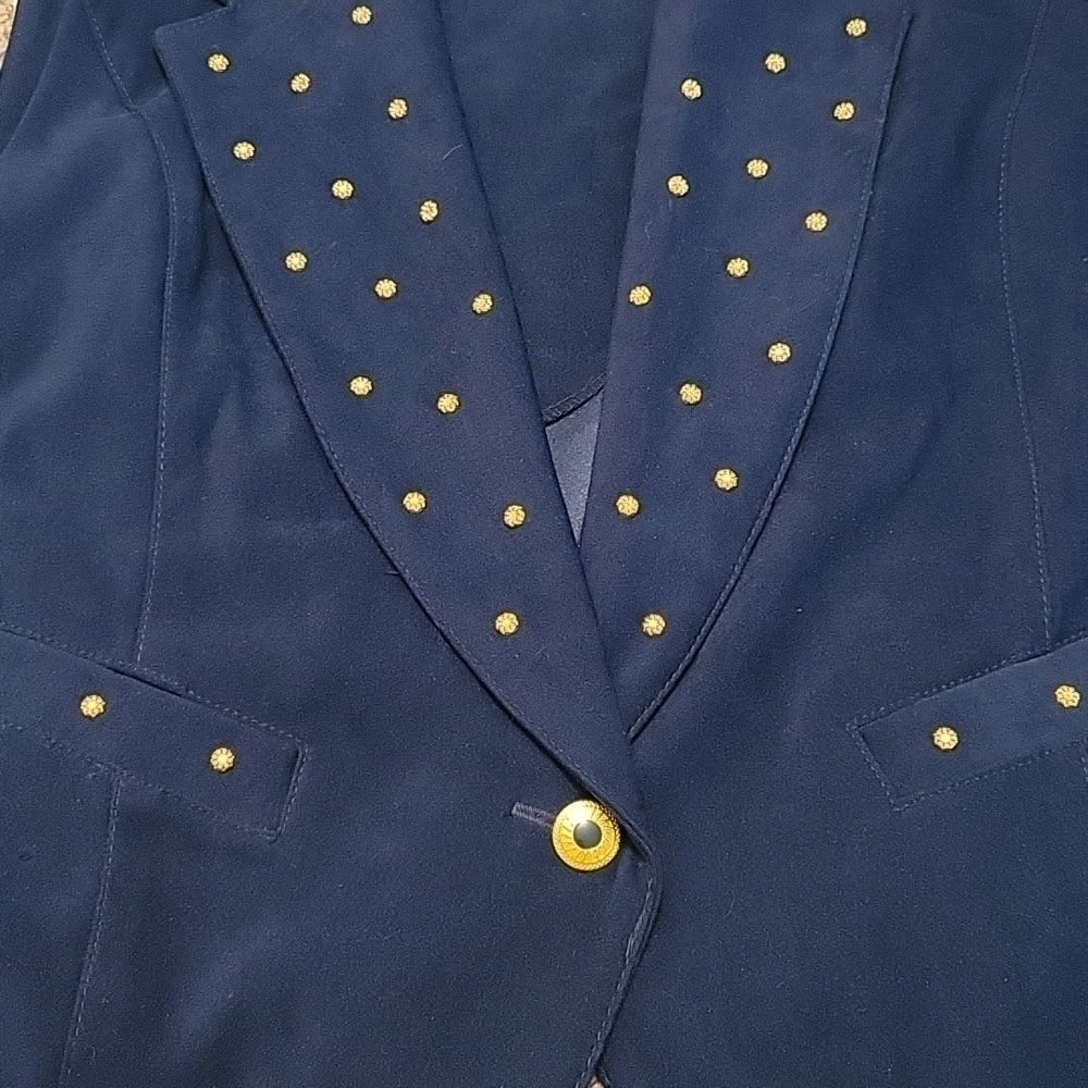 VTG REGAL Navy Blue Gold Studded Collared One Button Waistcoat Vest - Picture 11 of 11